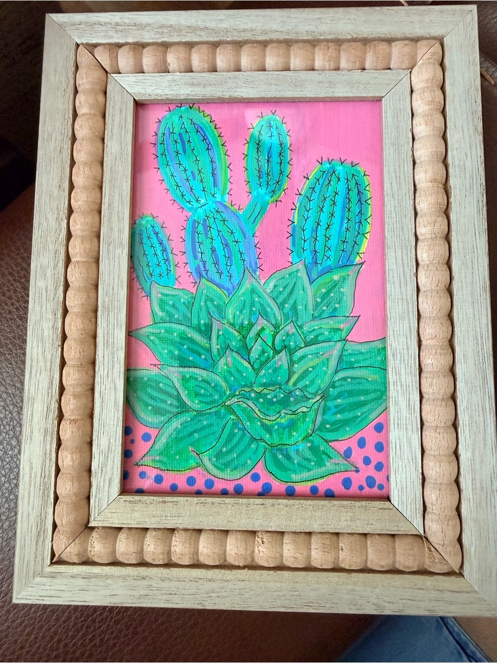 DOTTIE- Hand-Painted mini Green Cactus Succulent Wall Art - Home Accents